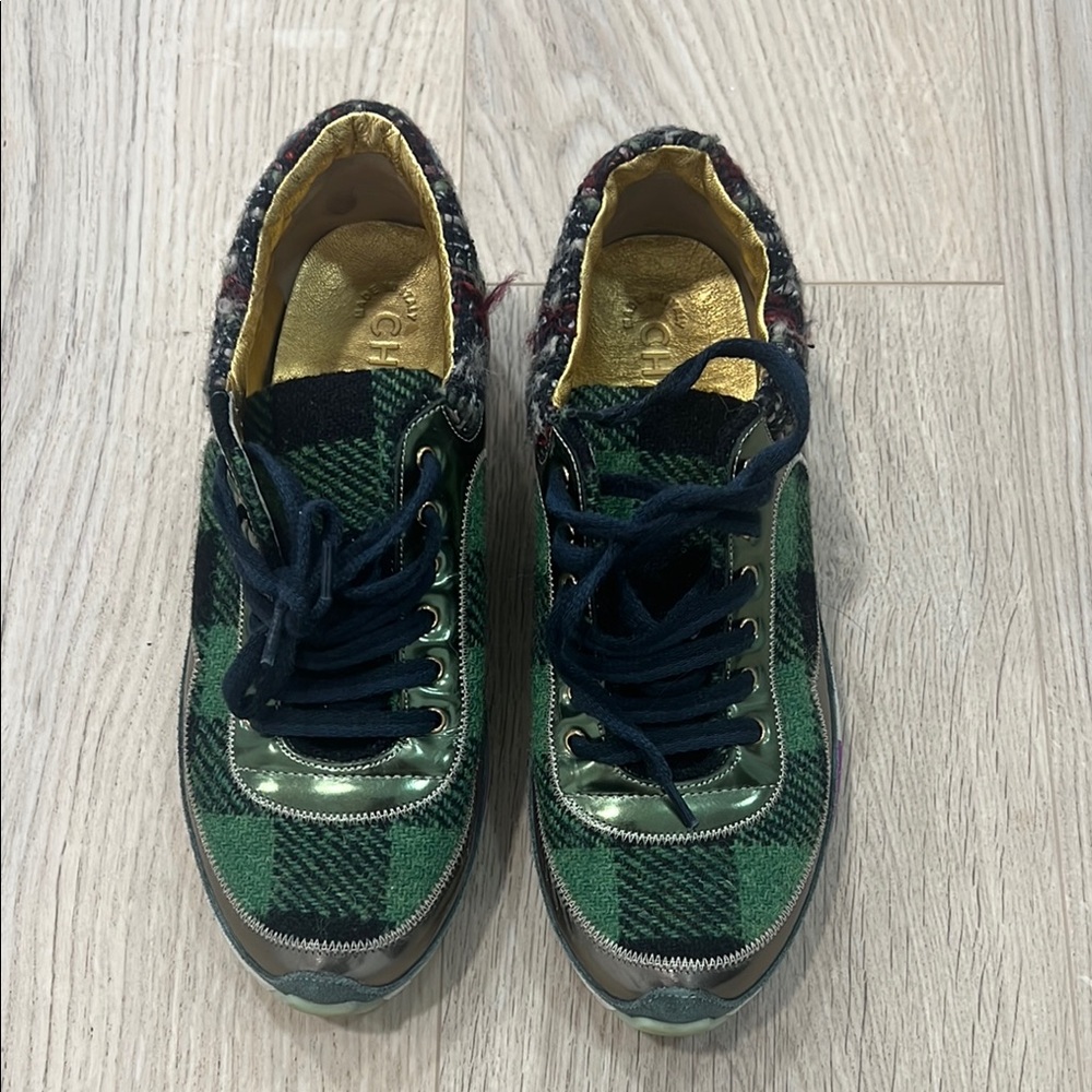 Green Plaid Women's Fashion Sneakers - Designer Style